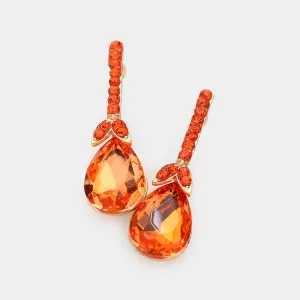 Orange Teardrop and Rhinestone Dangle Earrings | Pageant Earrings | Interview Earrings | 605225