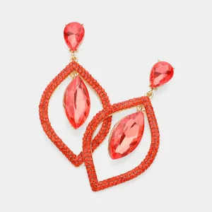Orange Teardrop Marquise Stone in Open Circle Rhinestones Pageant Earrings | Headshot Earrings |  632923