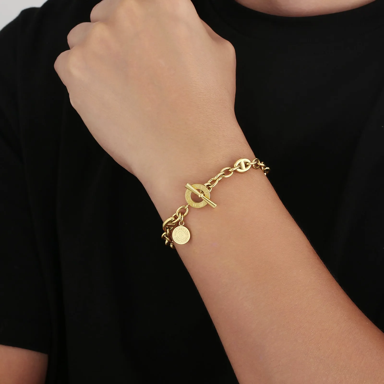 OT Toggle Clasp Stainless Steel Curb Link  Bracelet