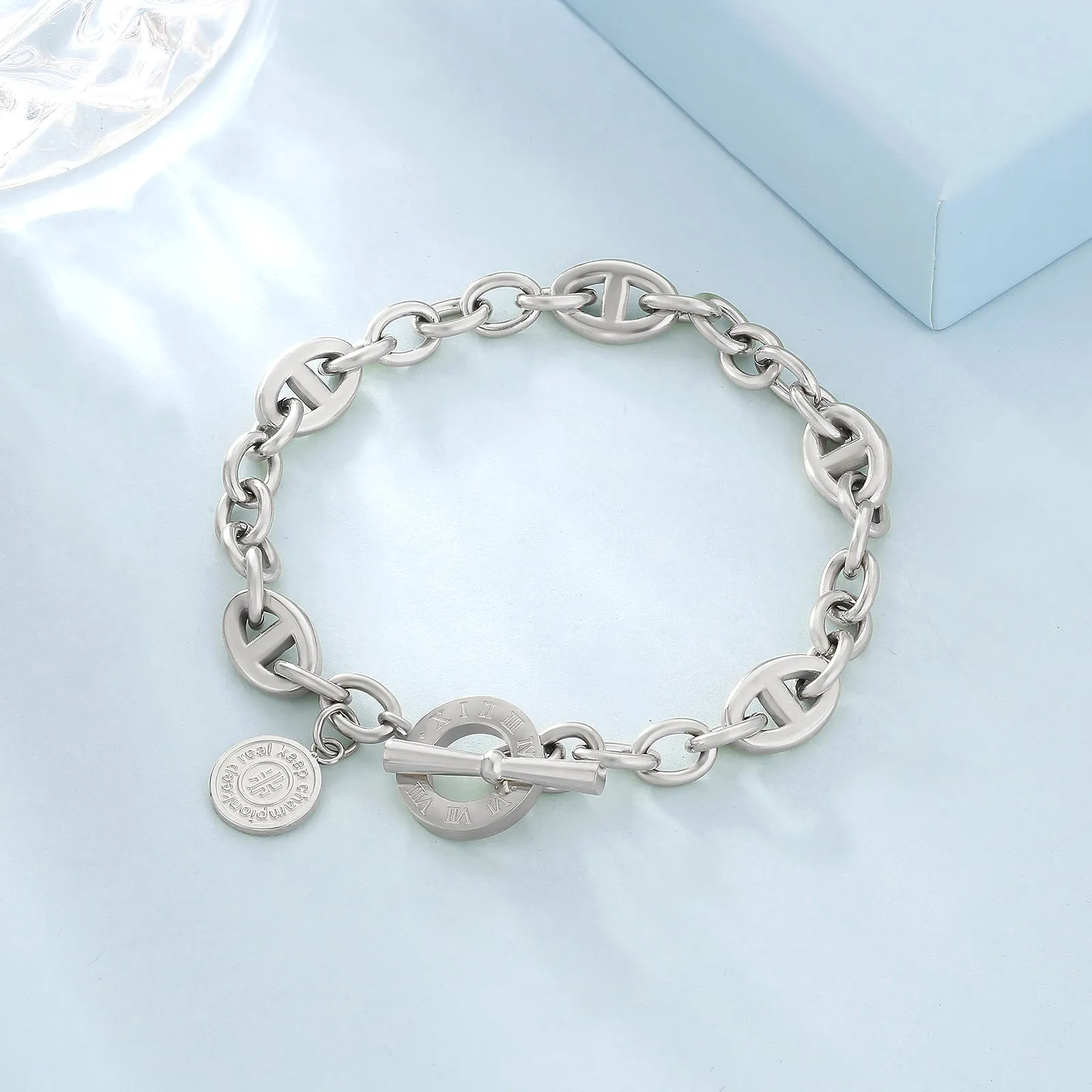 OT Toggle Clasp Stainless Steel Curb Link  Bracelet