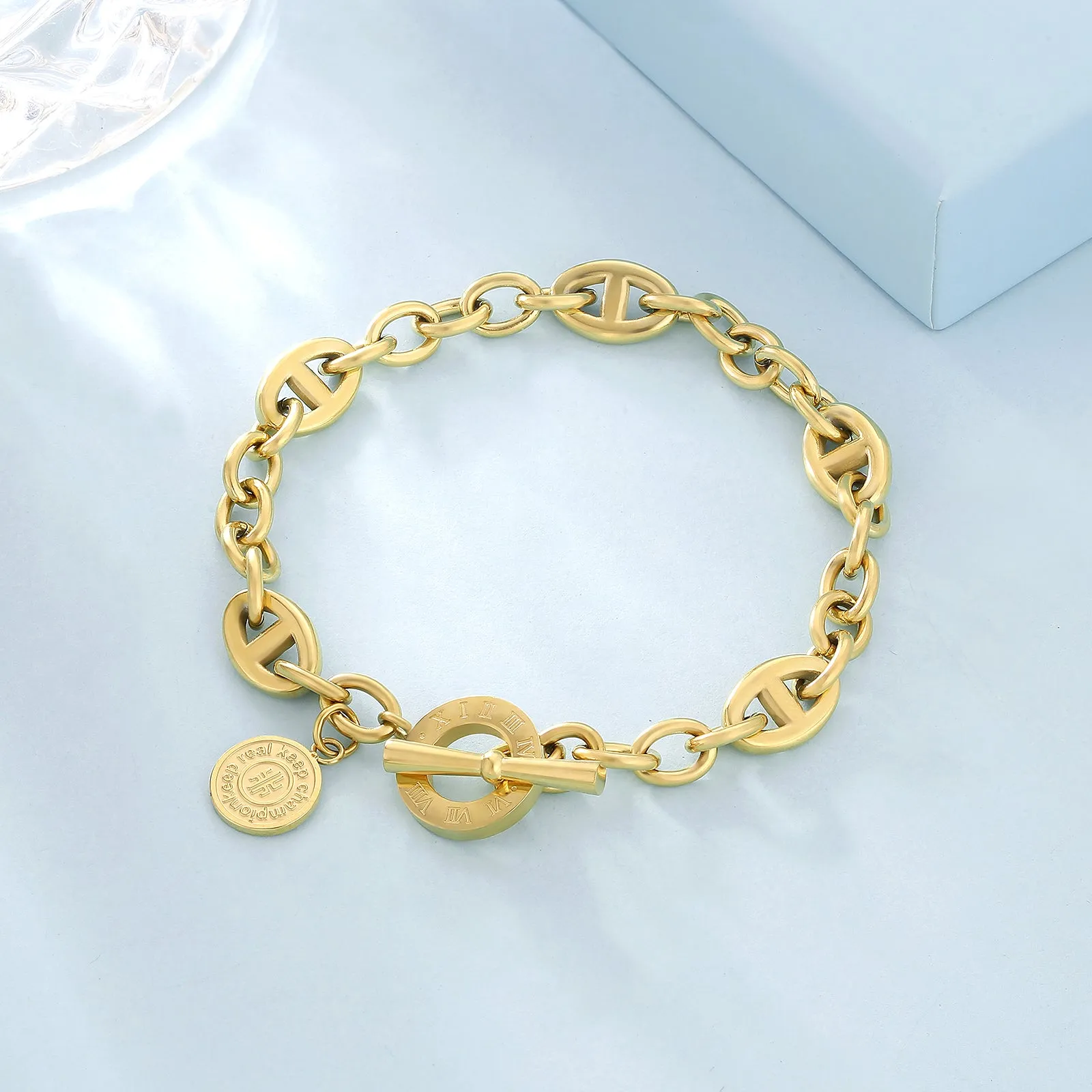 OT Toggle Clasp Stainless Steel Curb Link  Bracelet