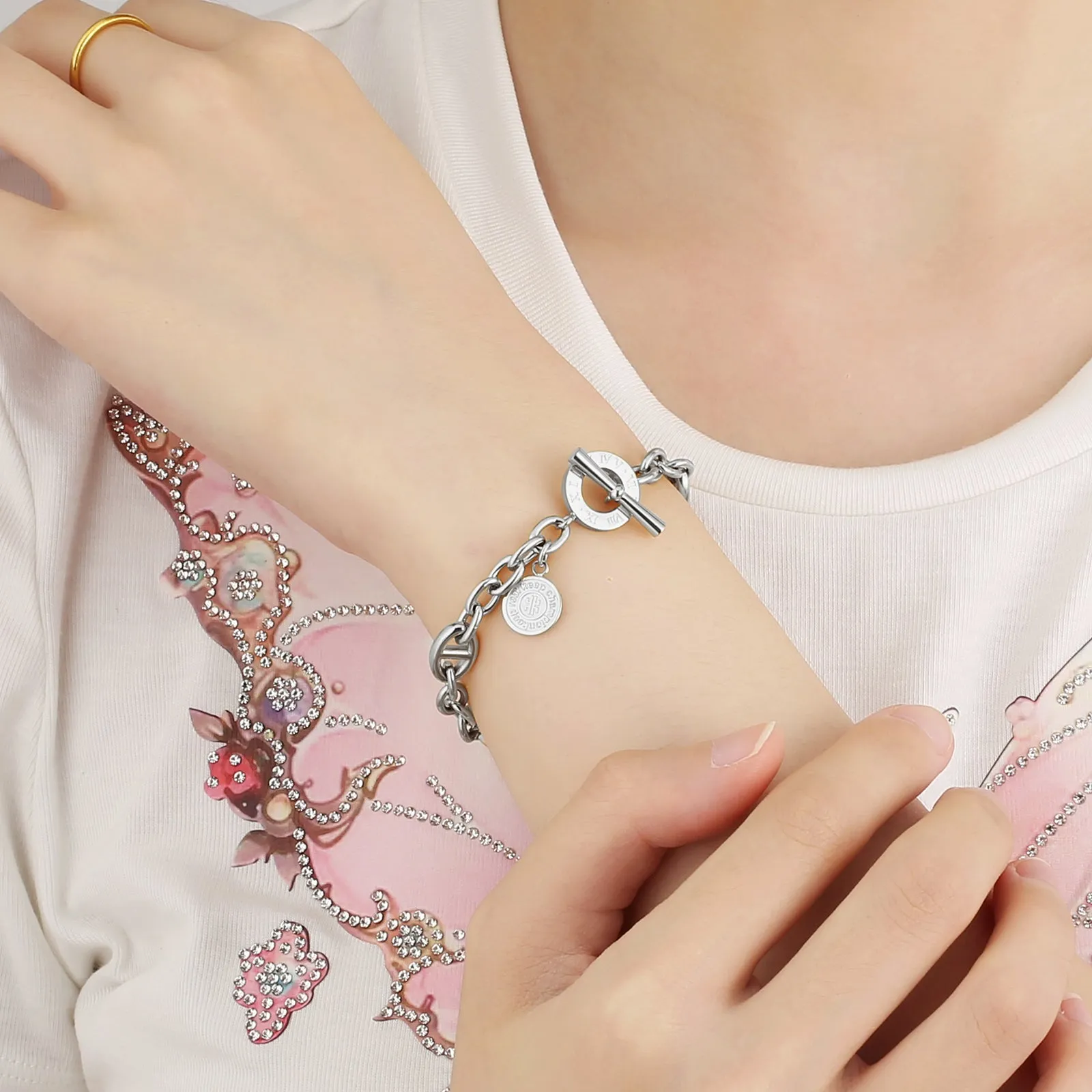 OT Toggle Clasp Stainless Steel Curb Link  Bracelet