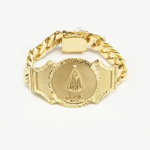 Our Lady of El Cobre plate Solid Cuban Link Bracelet in 14K Gold