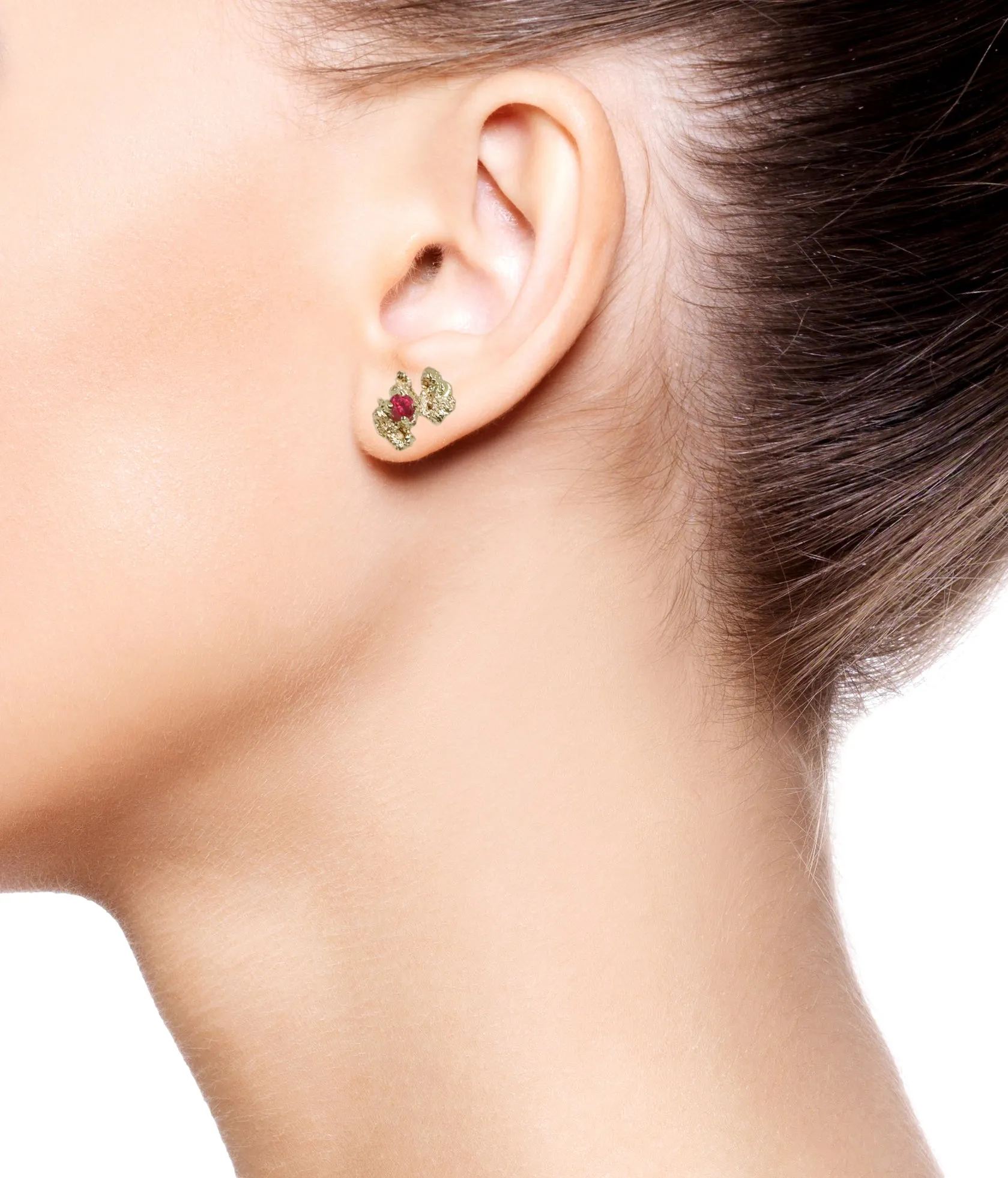 Out Of The Sea 14k Yellow Gold Earrings with Ruby