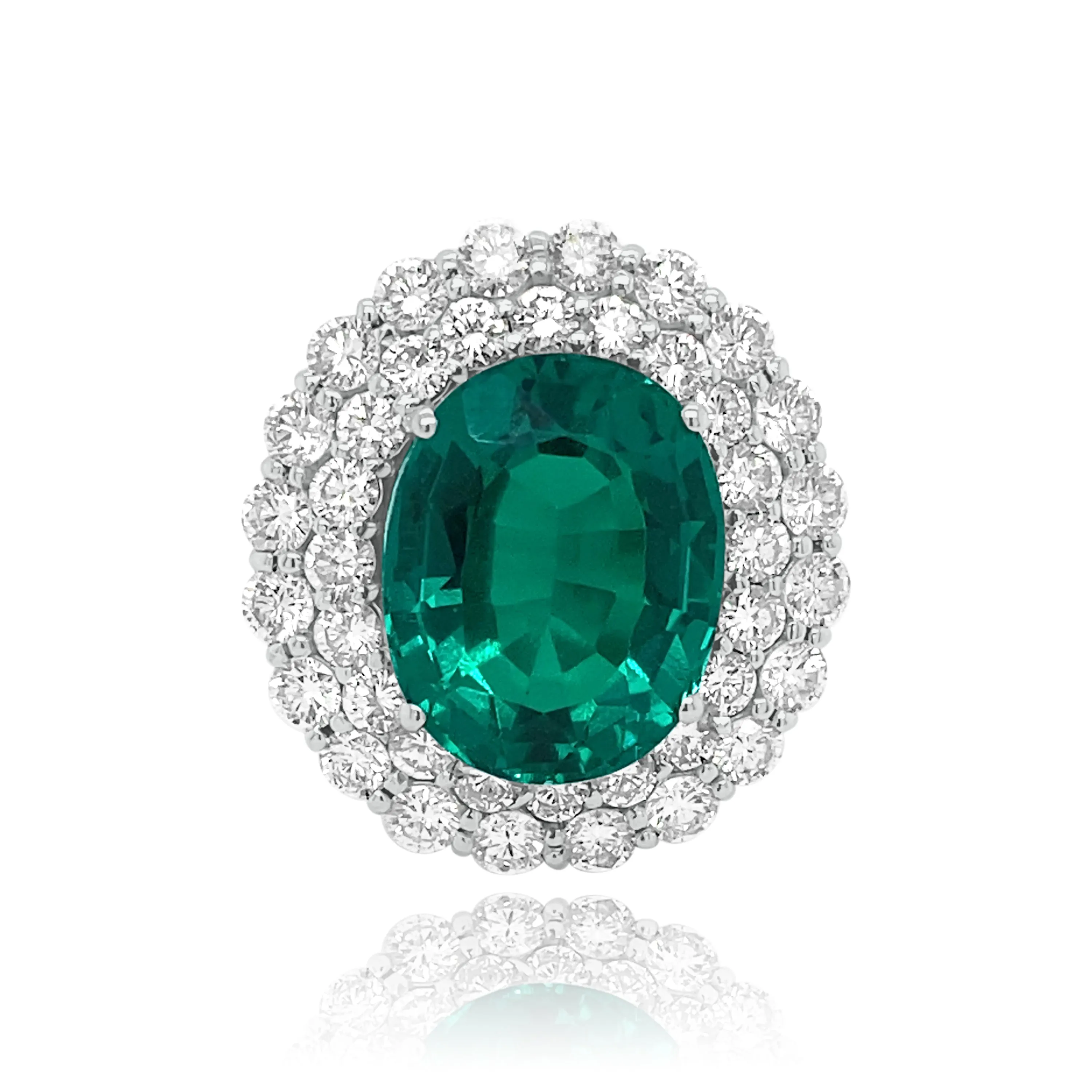 Oval cut Emerald & double Row Diamonds "Angelica" Ring