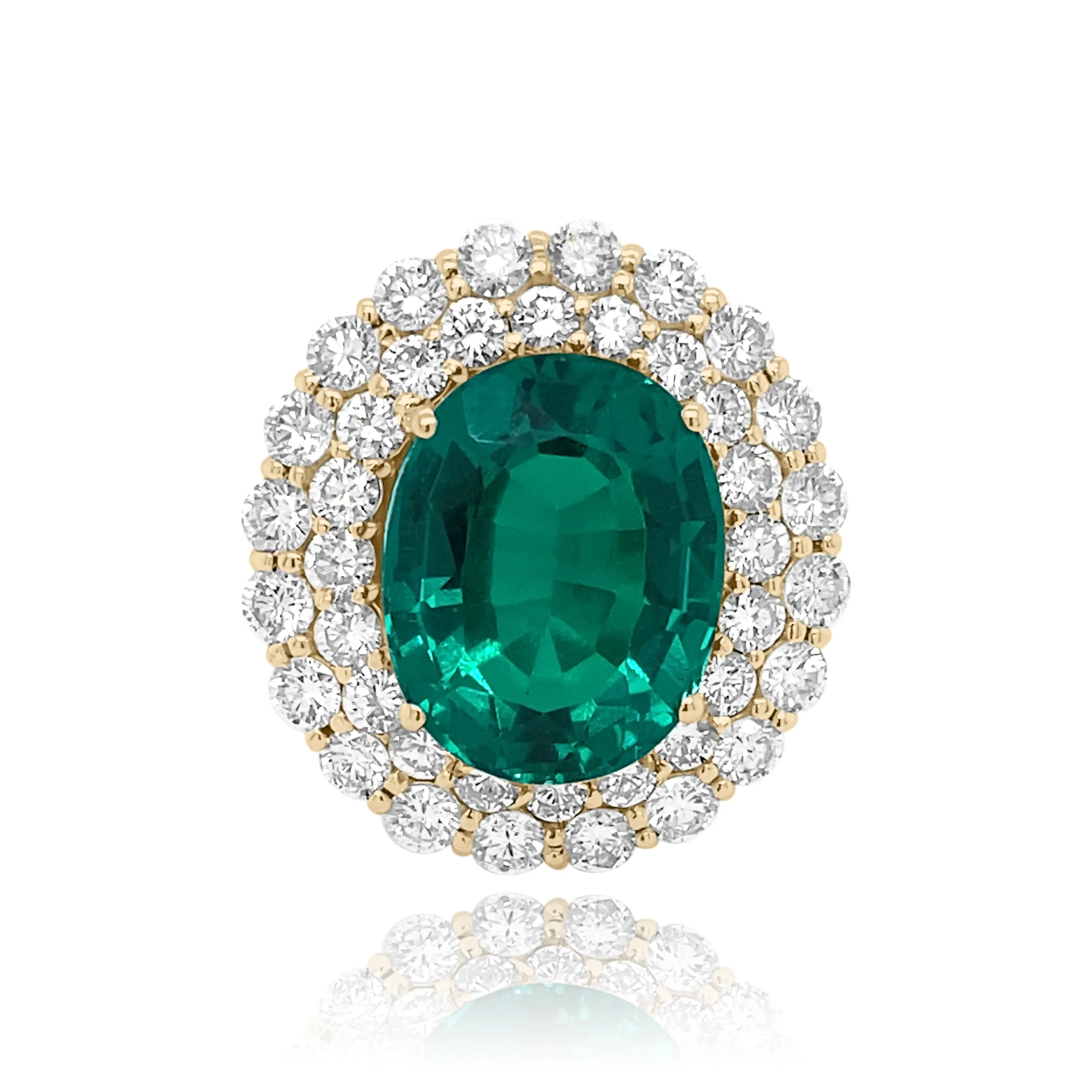 Oval cut Emerald & double Row Diamonds "Angelica" Ring