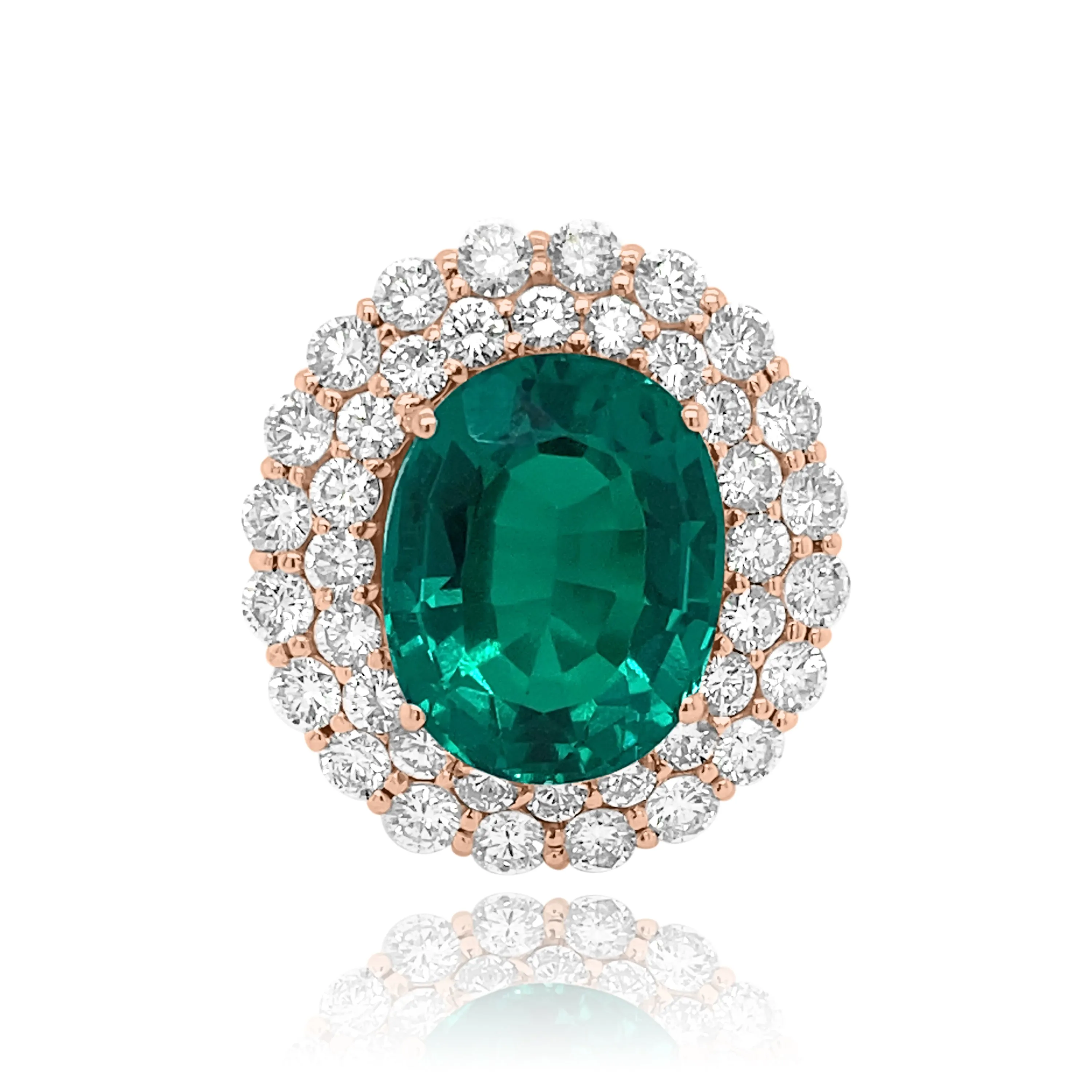 Oval cut Emerald & double Row Diamonds "Angelica" Ring