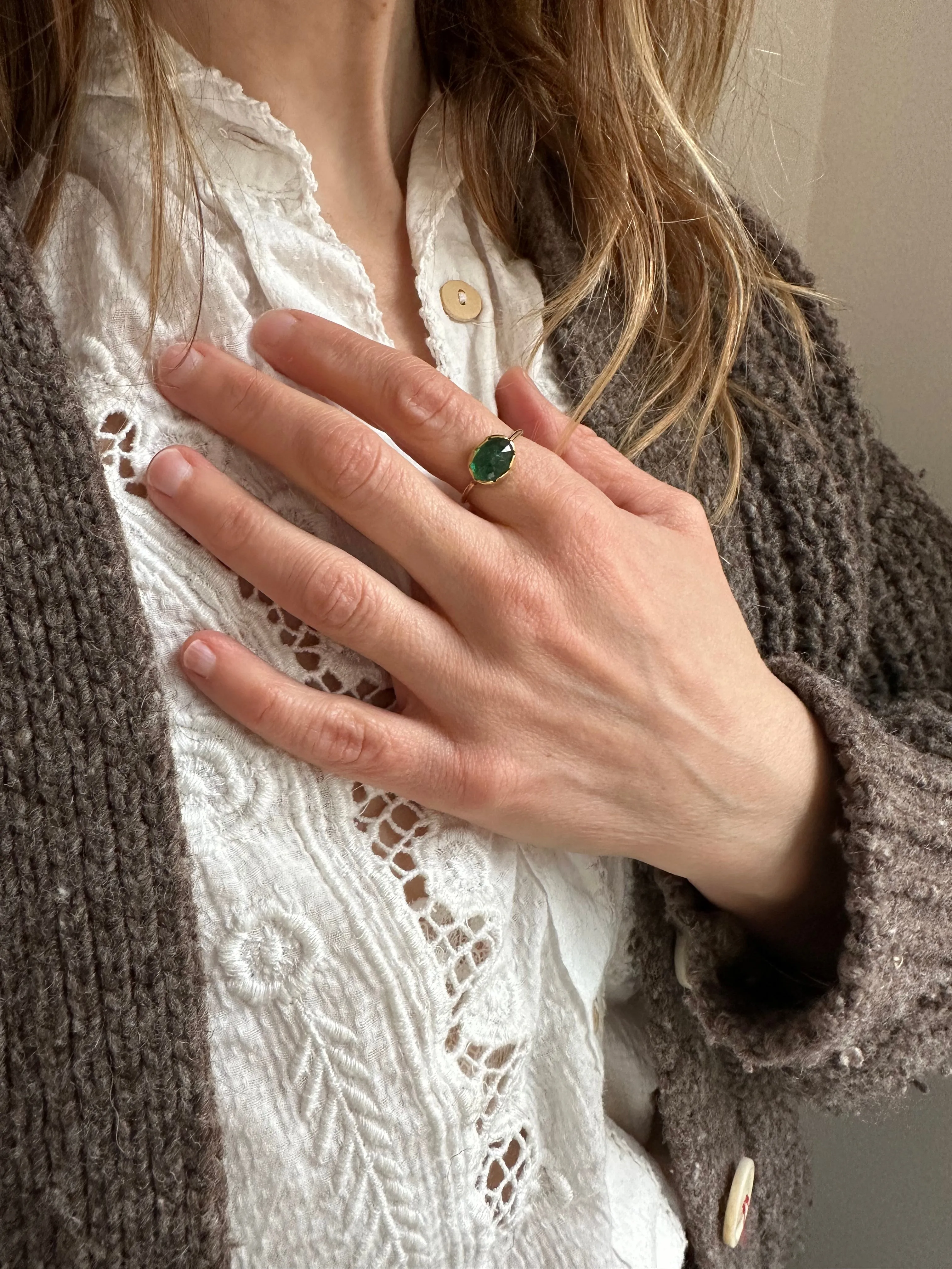 Oval Emerald Petal Ring