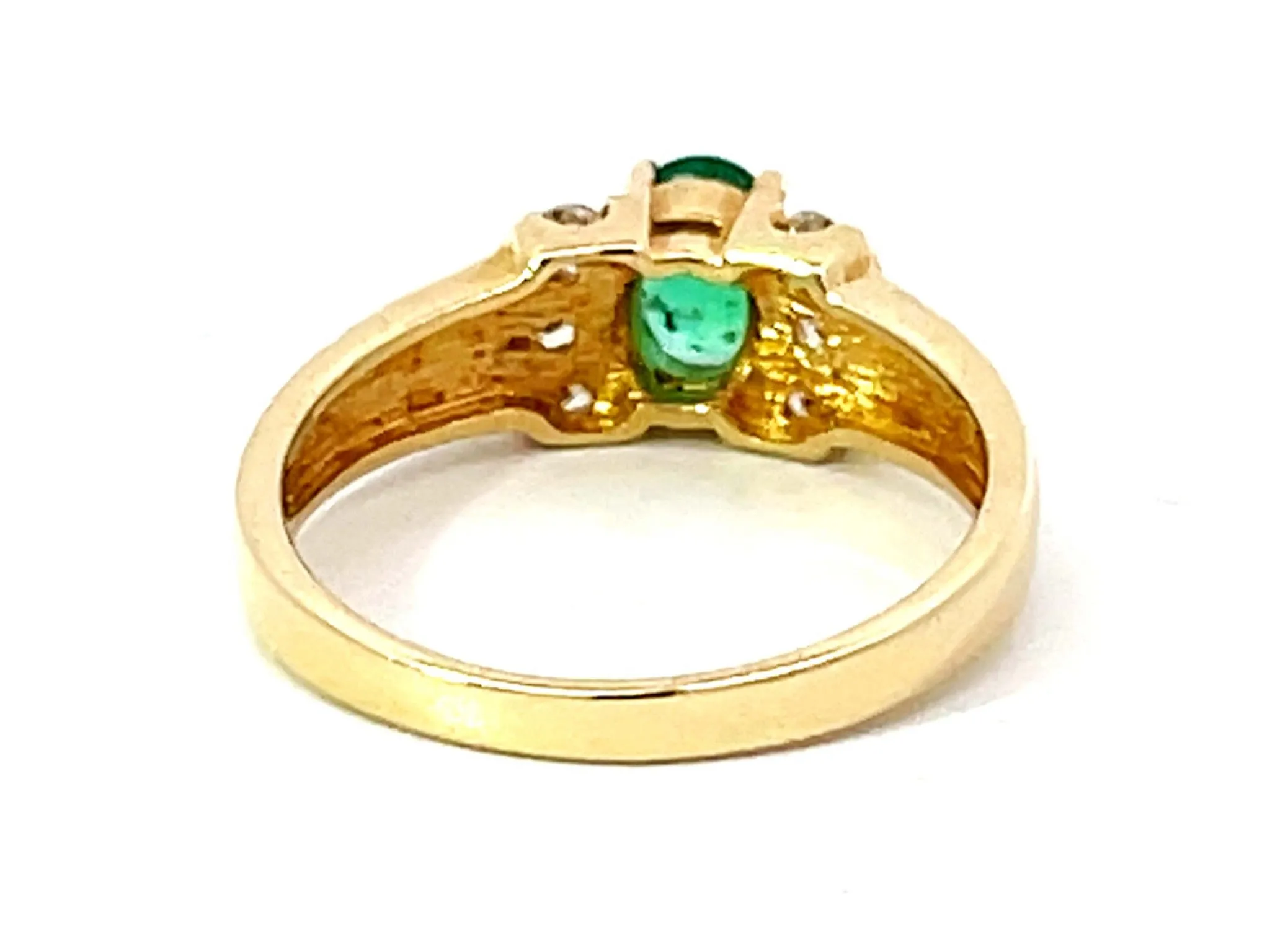 Oval Green Emerald and 6 Diamond Stackable Ring in 14k Yellow Gold