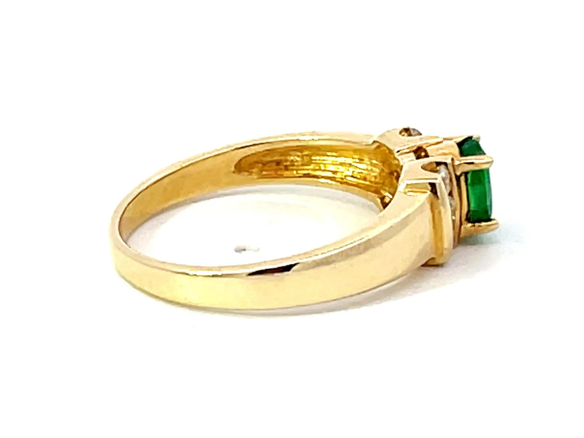 Oval Green Emerald and 6 Diamond Stackable Ring in 14k Yellow Gold