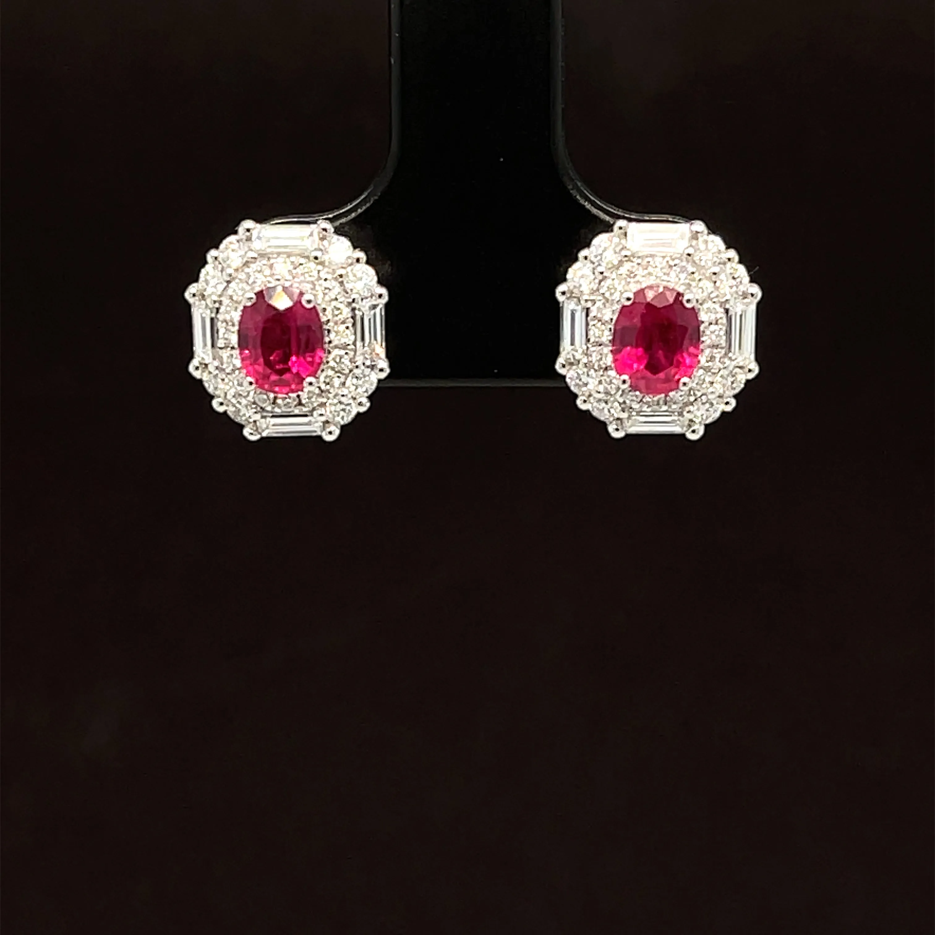 Oval Ruby & Diamond Art Deco Earrings in 18k Yellow Gold - #586 - ERRUB041798