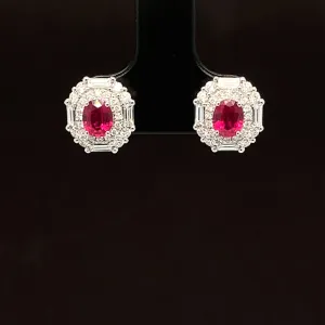 Oval Ruby & Diamond Art Deco Earrings in 18k Yellow Gold - #586 - ERRUB041798