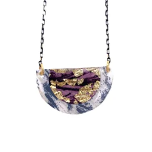 Ovette Batik Textile Necklace in Dove/Gold/Aubergine