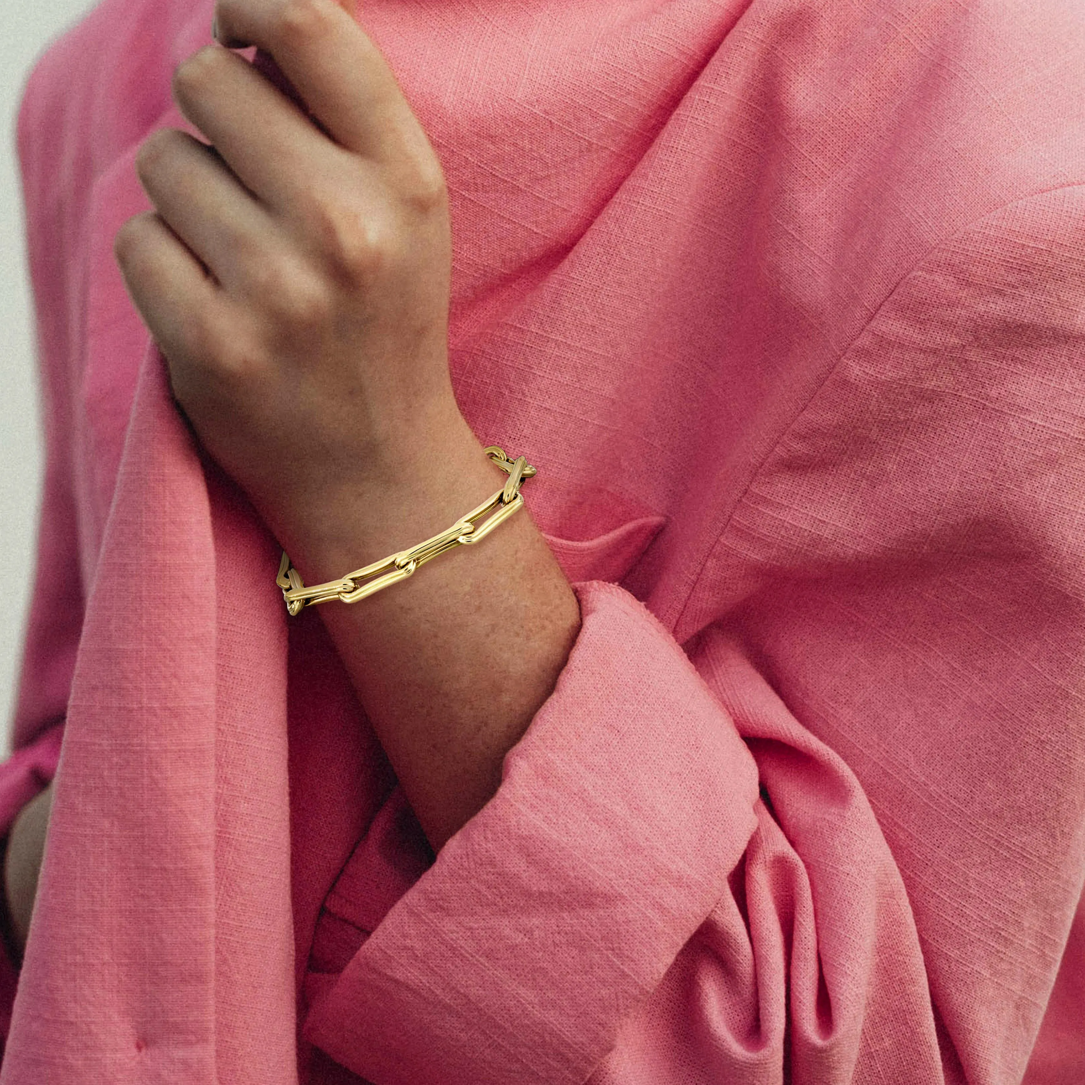 Paper Clip Link Bracelet In 14K Yellow Gold - 7.5 IN.