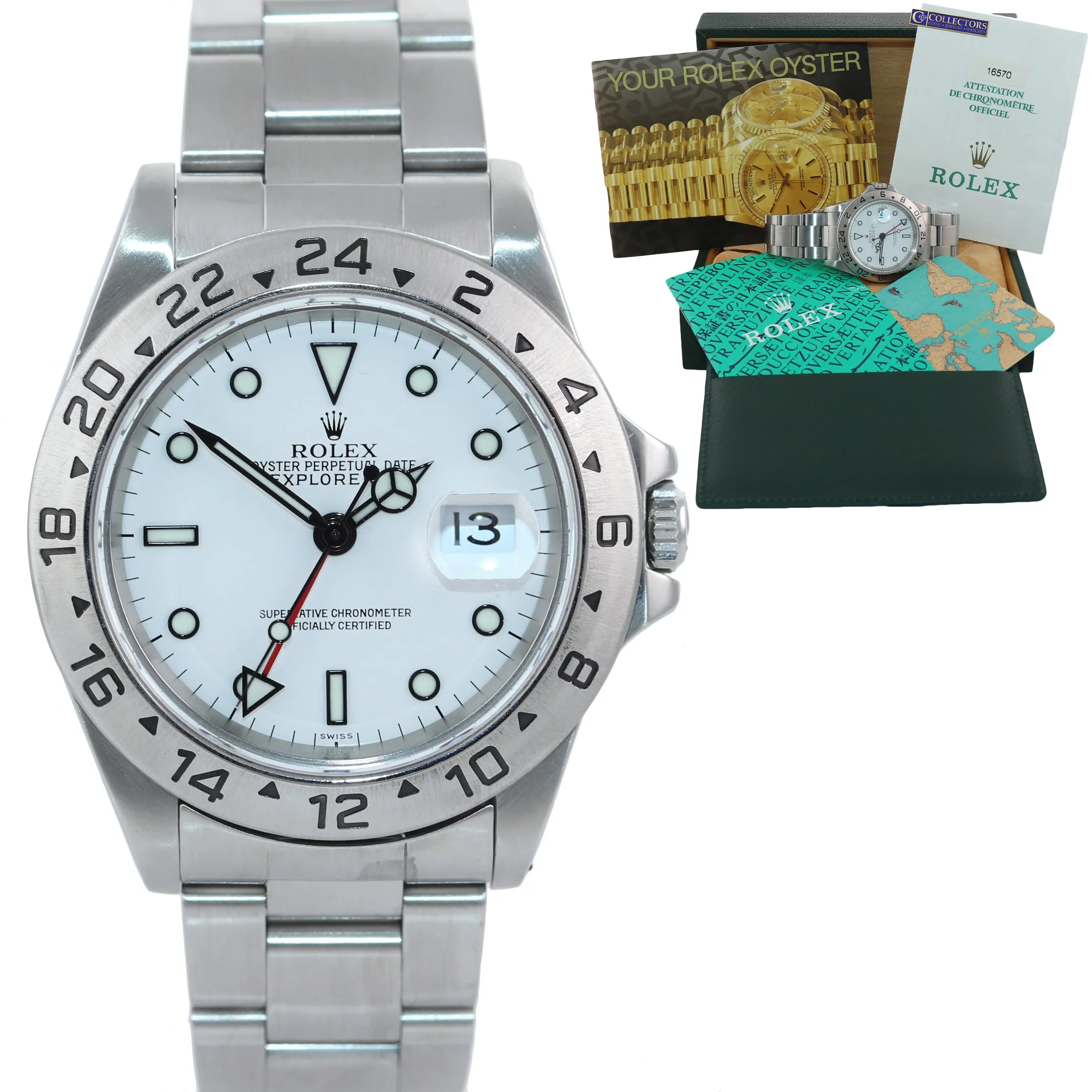 PAPERS 1999 Rolex Explorer 2 16570 Steel White Polar SWISS ONLY 40mm Watch Box