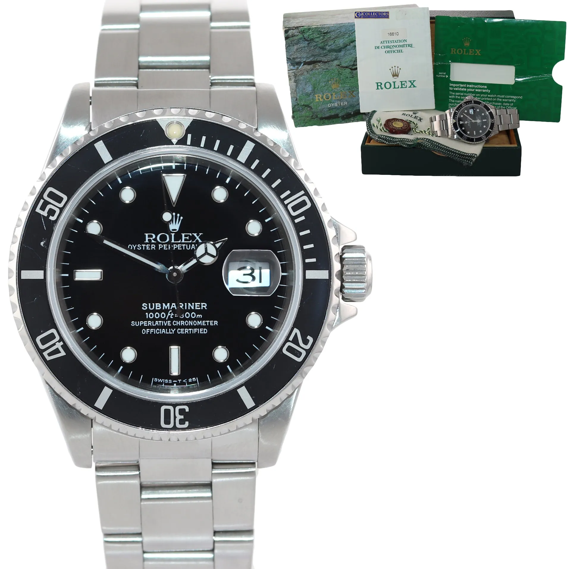 PAPERS TRITIUM DIAL Rolex Submariner Date 16610 Steel Black 40mm Watch Box