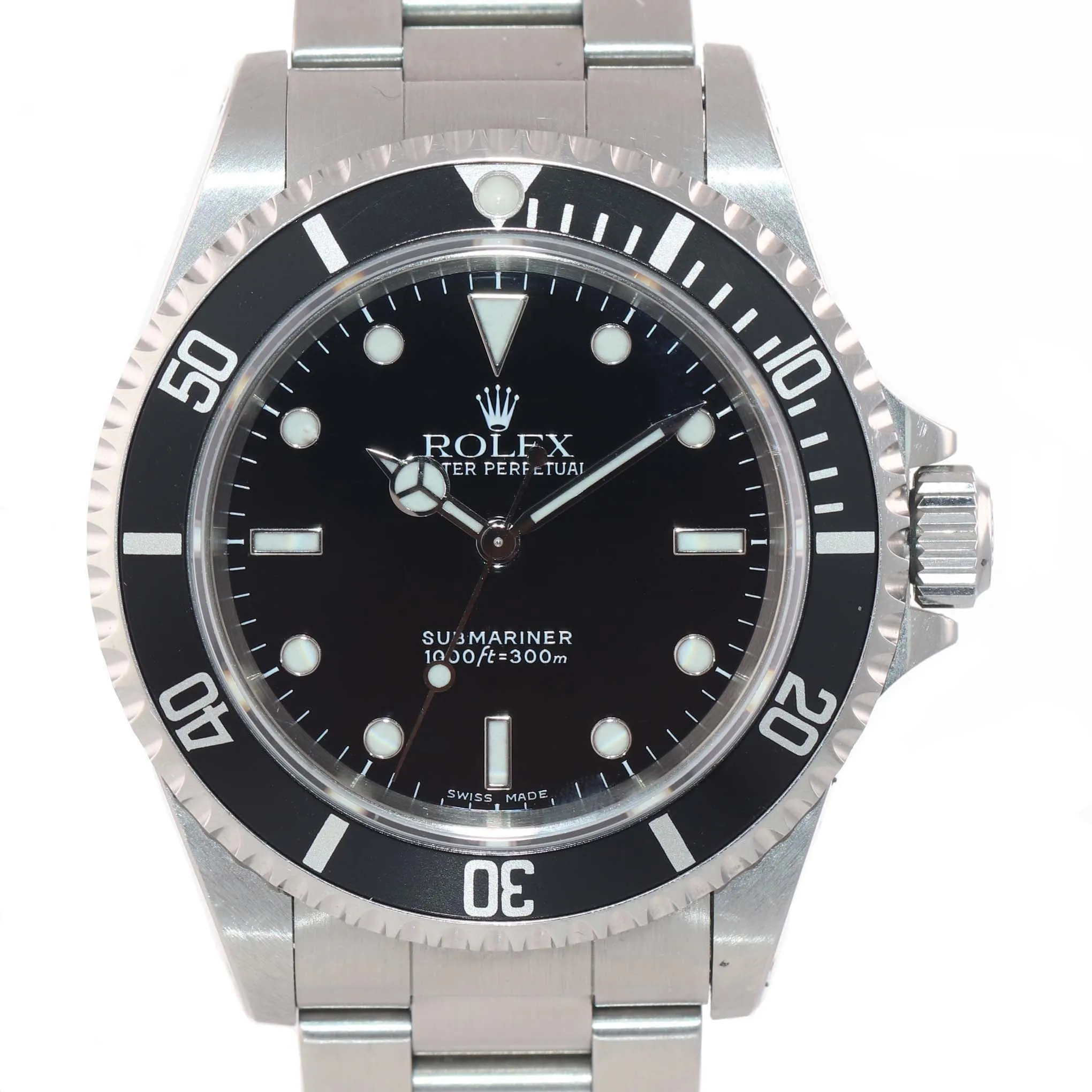 PAPERS UNPOLISHED 2 Line Black Dial Rolex Submariner Steel No-Date 14060 Watch