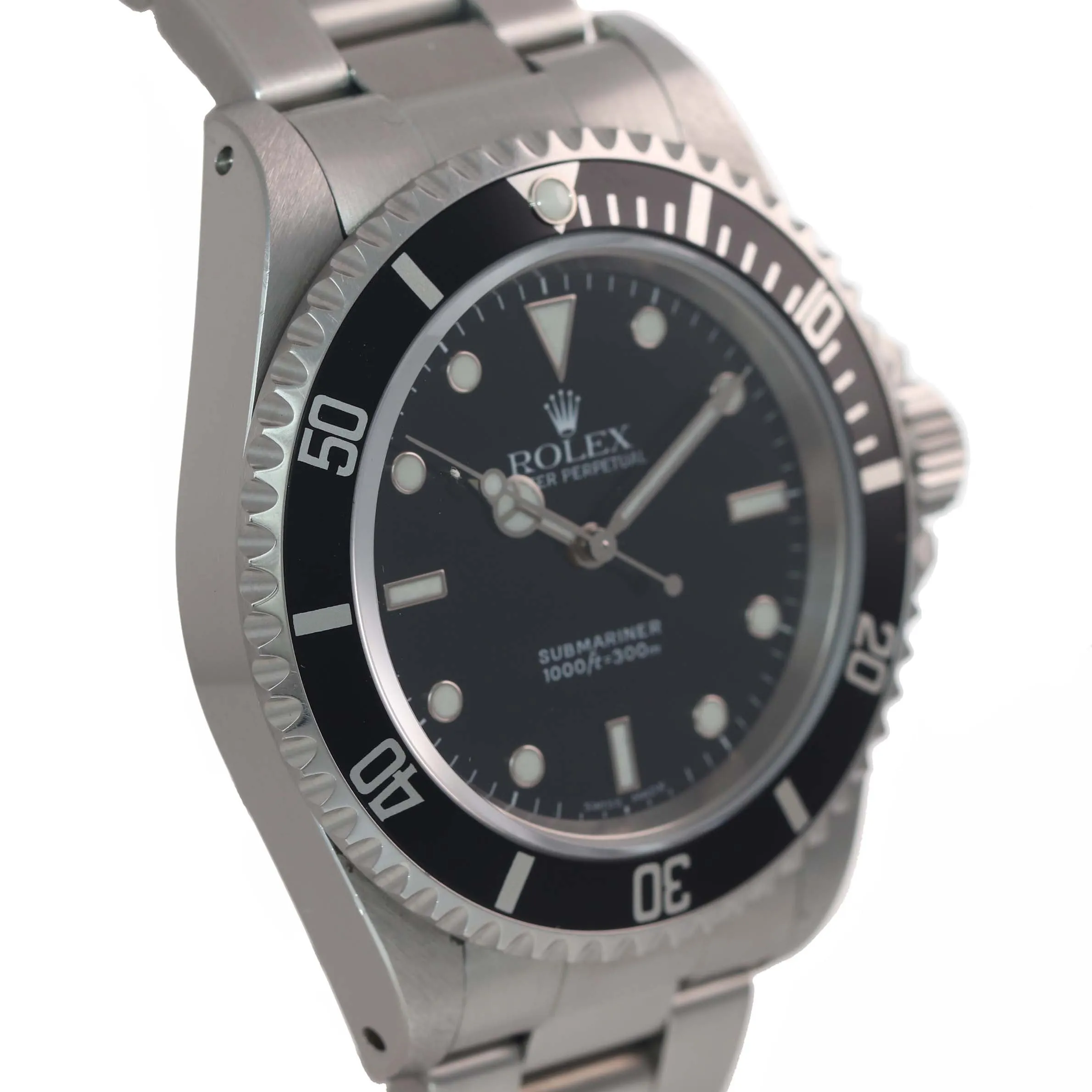 PAPERS UNPOLISHED 2 Line Black Dial Rolex Submariner Steel No-Date 14060 Watch