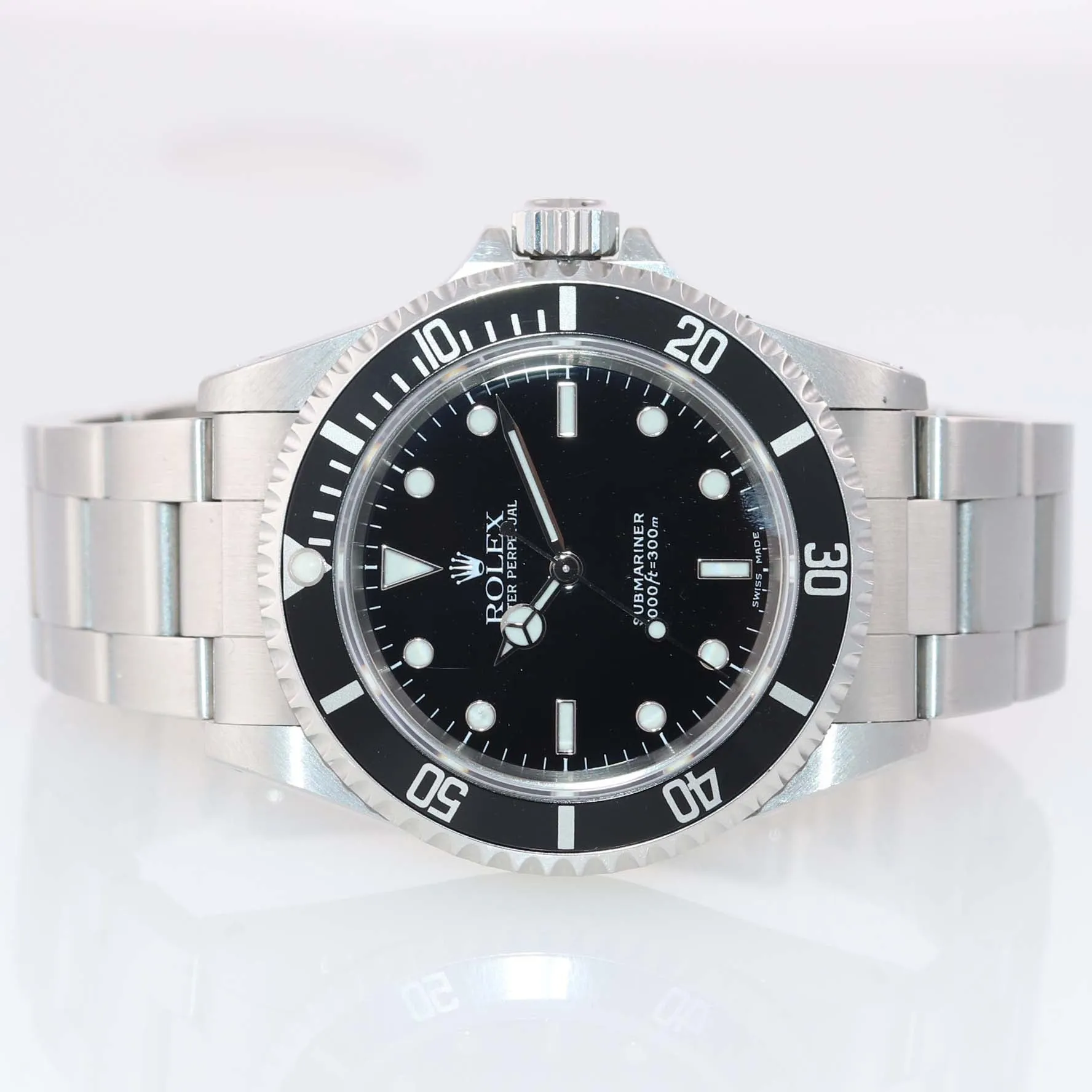 PAPERS UNPOLISHED 2 Line Black Dial Rolex Submariner Steel No-Date 14060 Watch