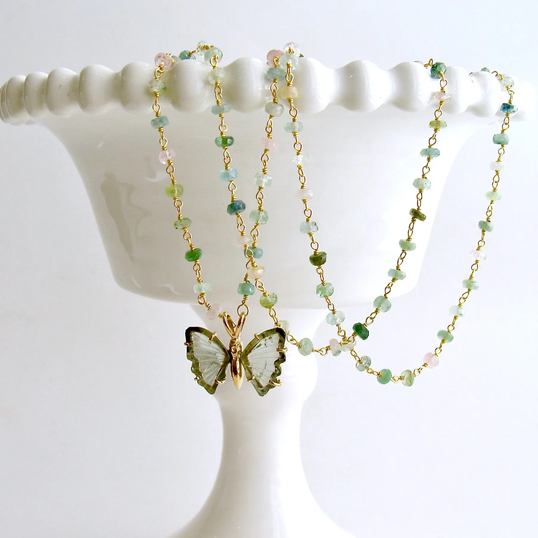 Pastel Tourmaline Soft Green Tourmaline Butterfly Necklace - Le Papillon XII Necklace