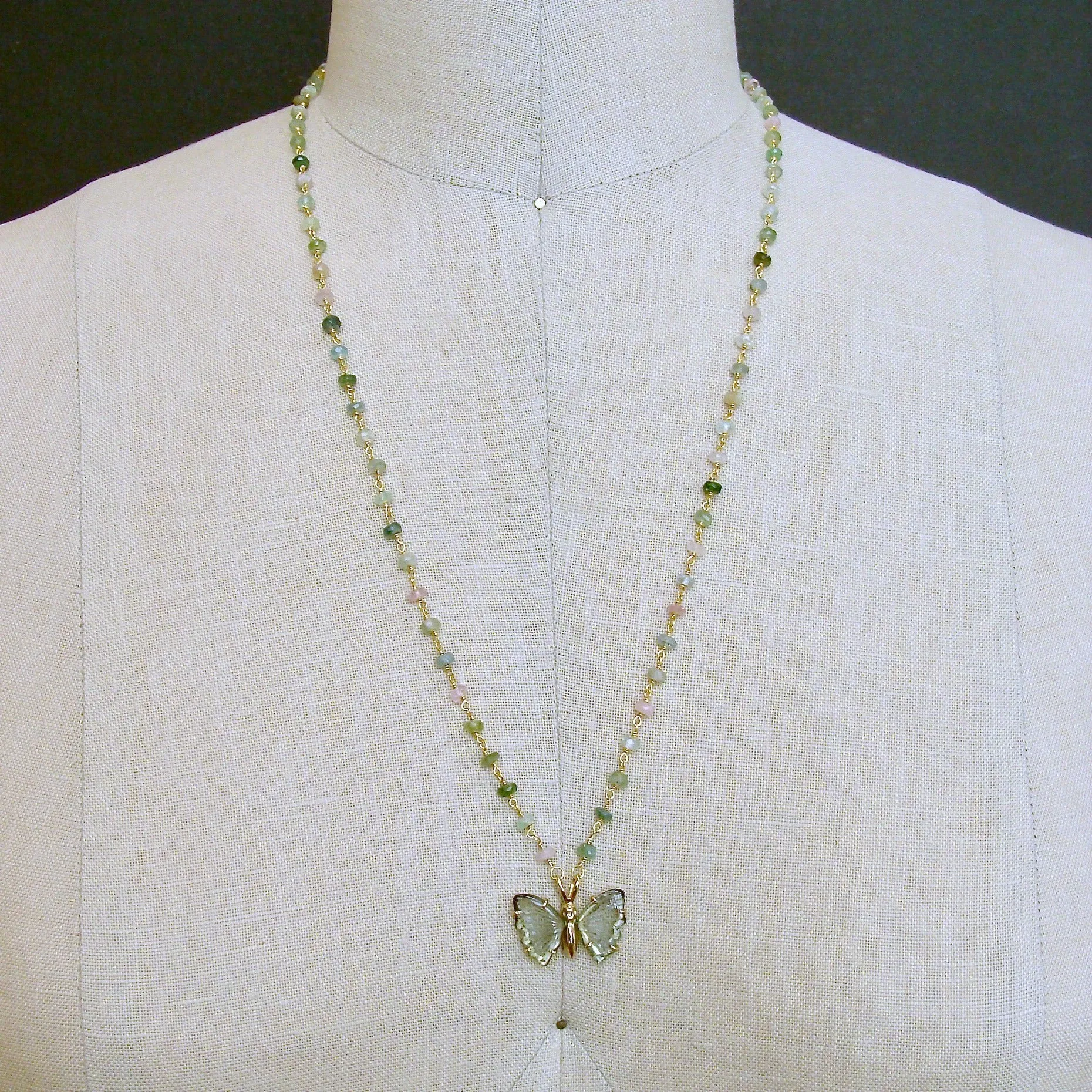Pastel Tourmaline Soft Green Tourmaline Butterfly Necklace - Le Papillon XII Necklace