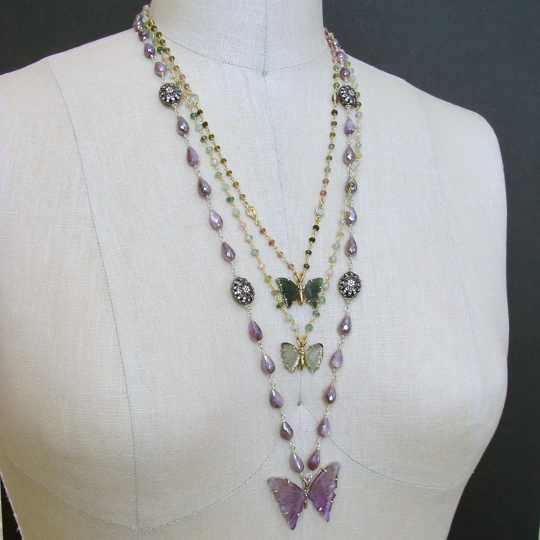 Pastel Tourmaline Soft Green Tourmaline Butterfly Necklace - Le Papillon XII Necklace