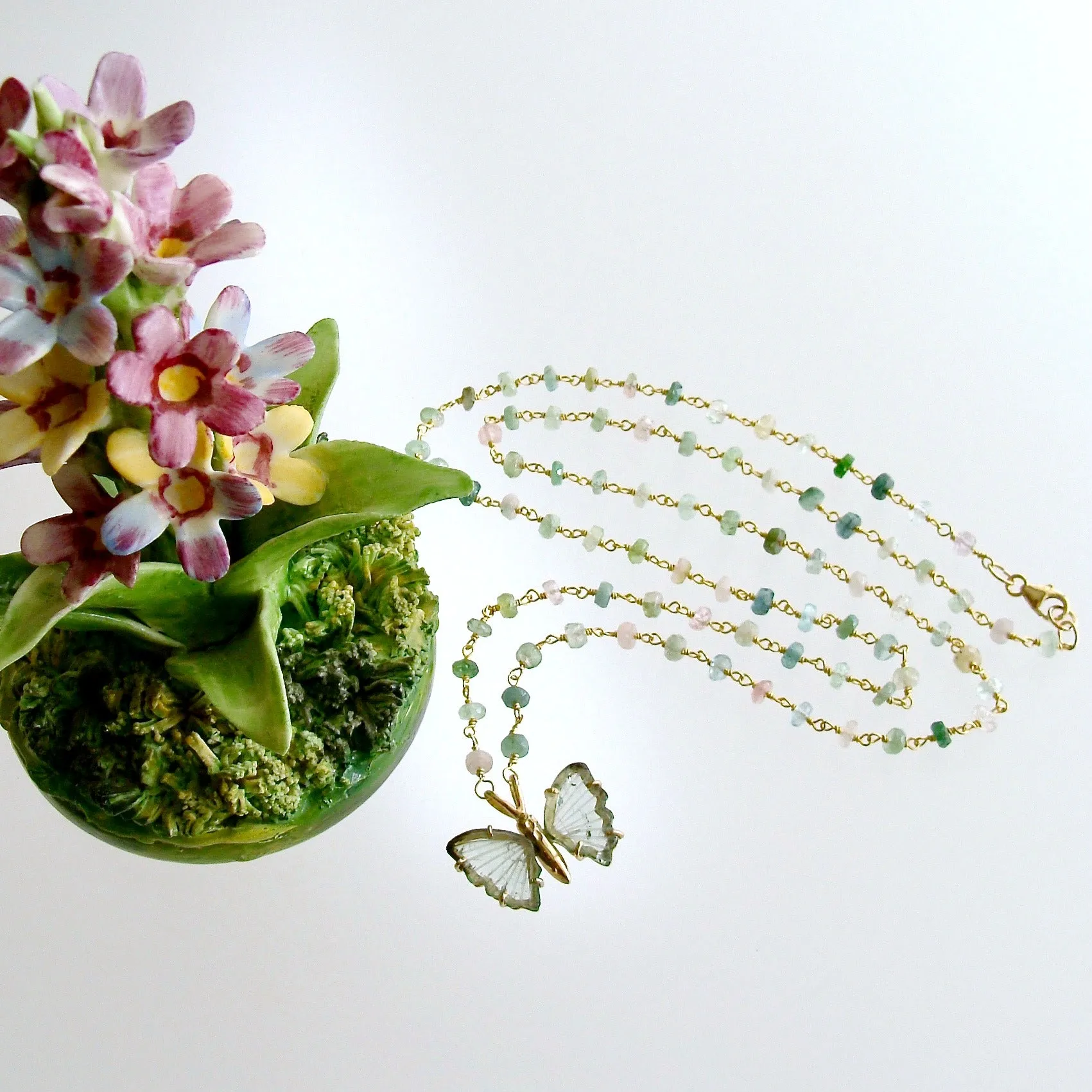 Pastel Tourmaline Soft Green Tourmaline Butterfly Necklace - Le Papillon XII Necklace