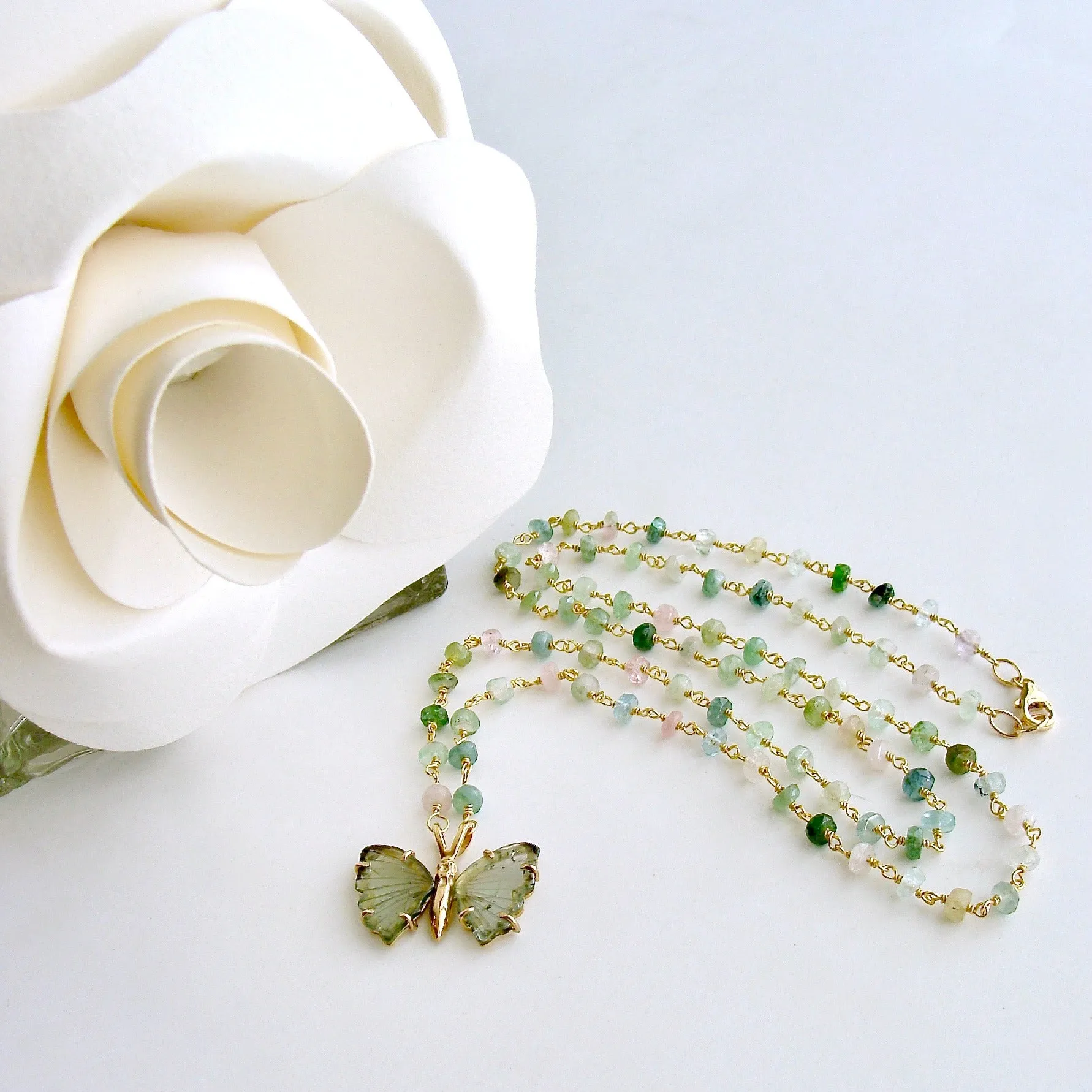 Pastel Tourmaline Soft Green Tourmaline Butterfly Necklace - Le Papillon XII Necklace