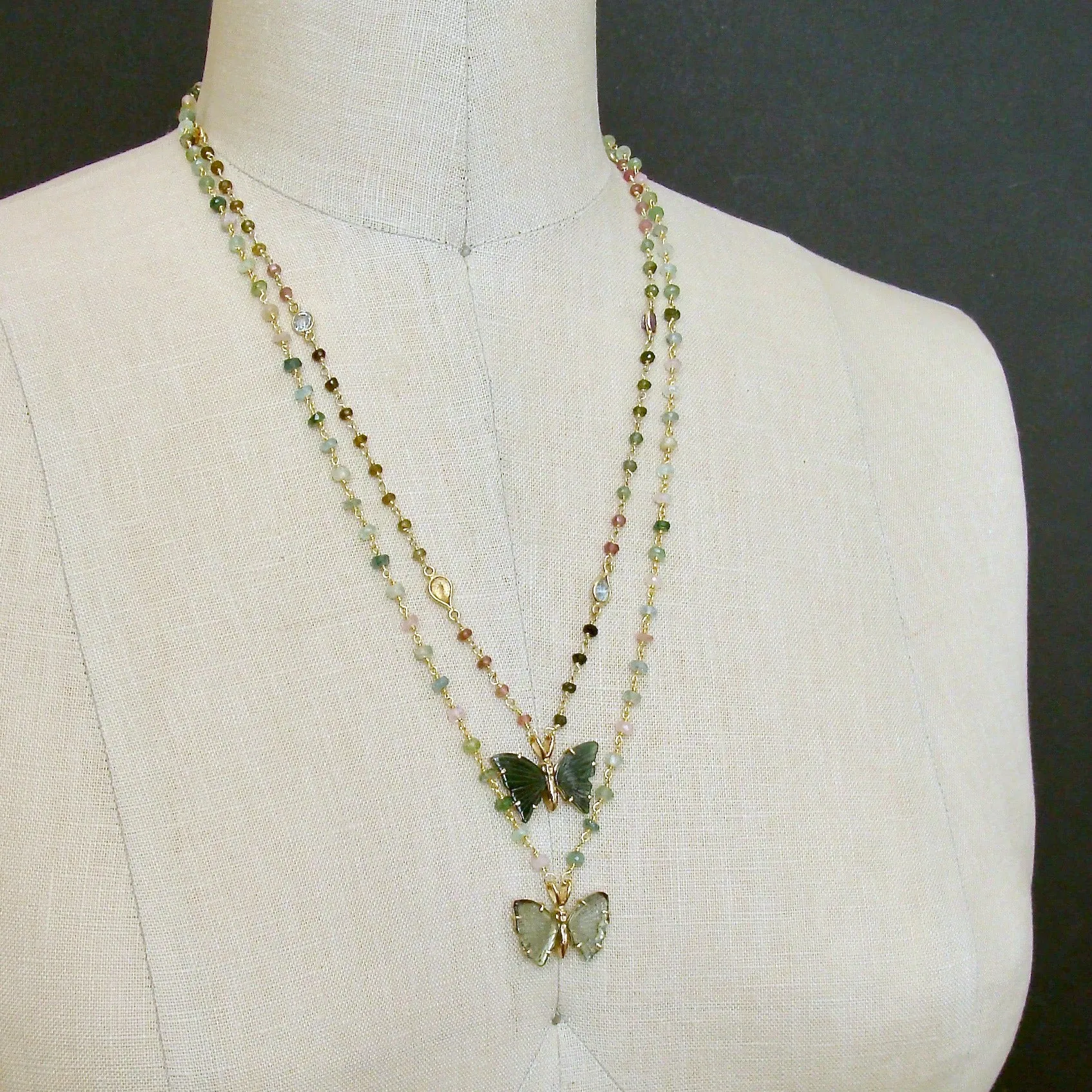 Pastel Tourmaline Soft Green Tourmaline Butterfly Necklace - Le Papillon XII Necklace