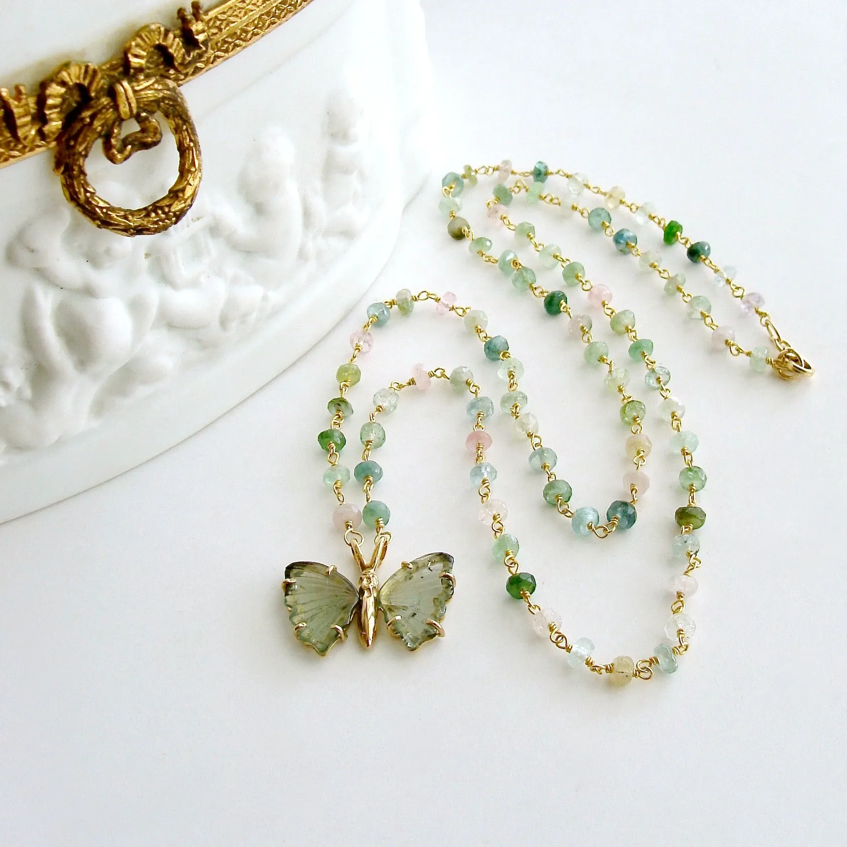 Pastel Tourmaline Soft Green Tourmaline Butterfly Necklace - Le Papillon XII Necklace