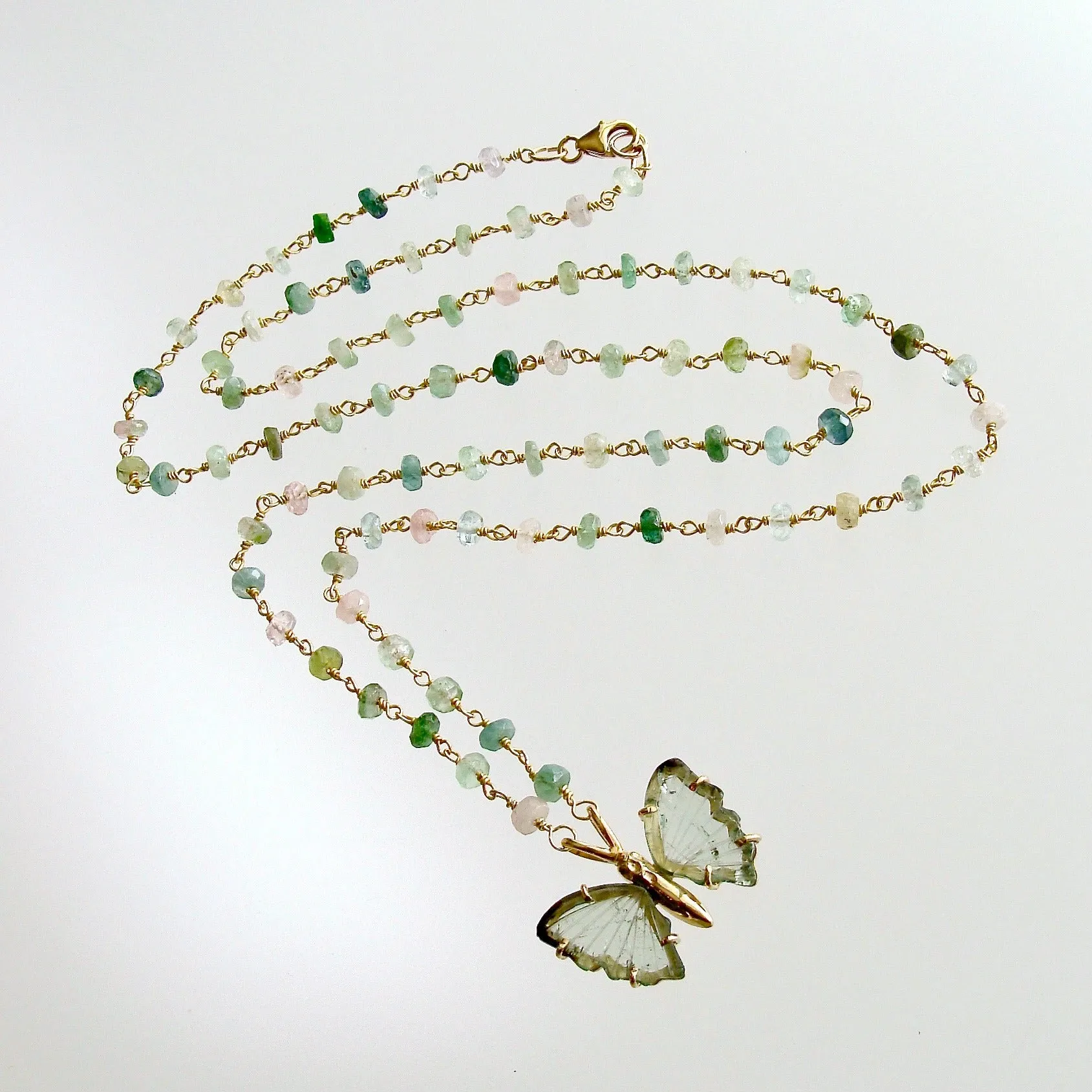 Pastel Tourmaline Soft Green Tourmaline Butterfly Necklace - Le Papillon XII Necklace