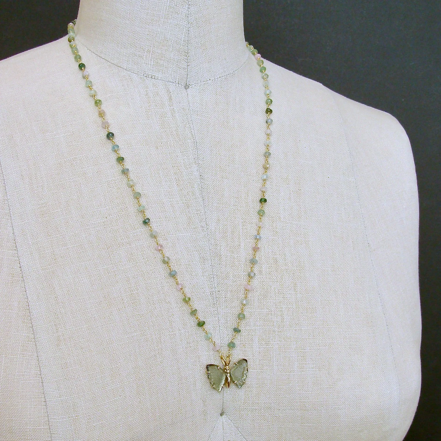 Pastel Tourmaline Soft Green Tourmaline Butterfly Necklace - Le Papillon XII Necklace