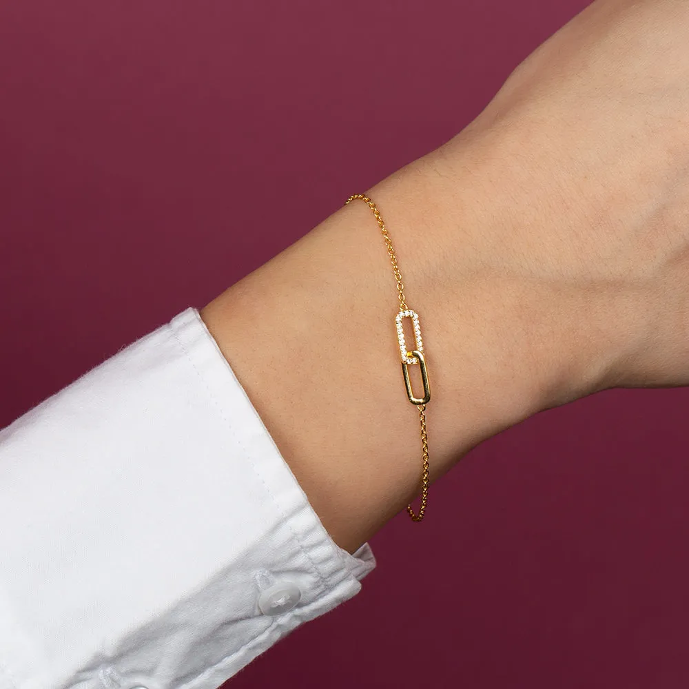 Pavé Double Paperclip Accented Chain Bracelet