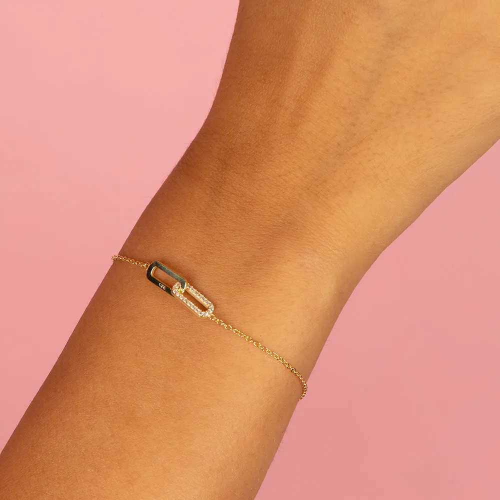 Pavé Double Paperclip Accented Chain Bracelet