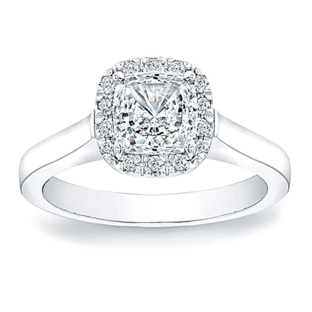 Pave Cushion Halo Engagement Ring