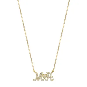 Pave Diamond Script Initial Necklace with Heart