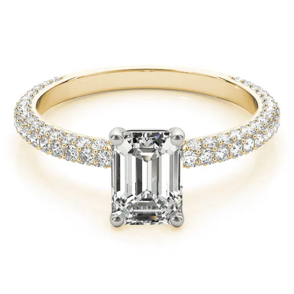Pave Engagement Ring With Emerald Cut Center - TN51095-E