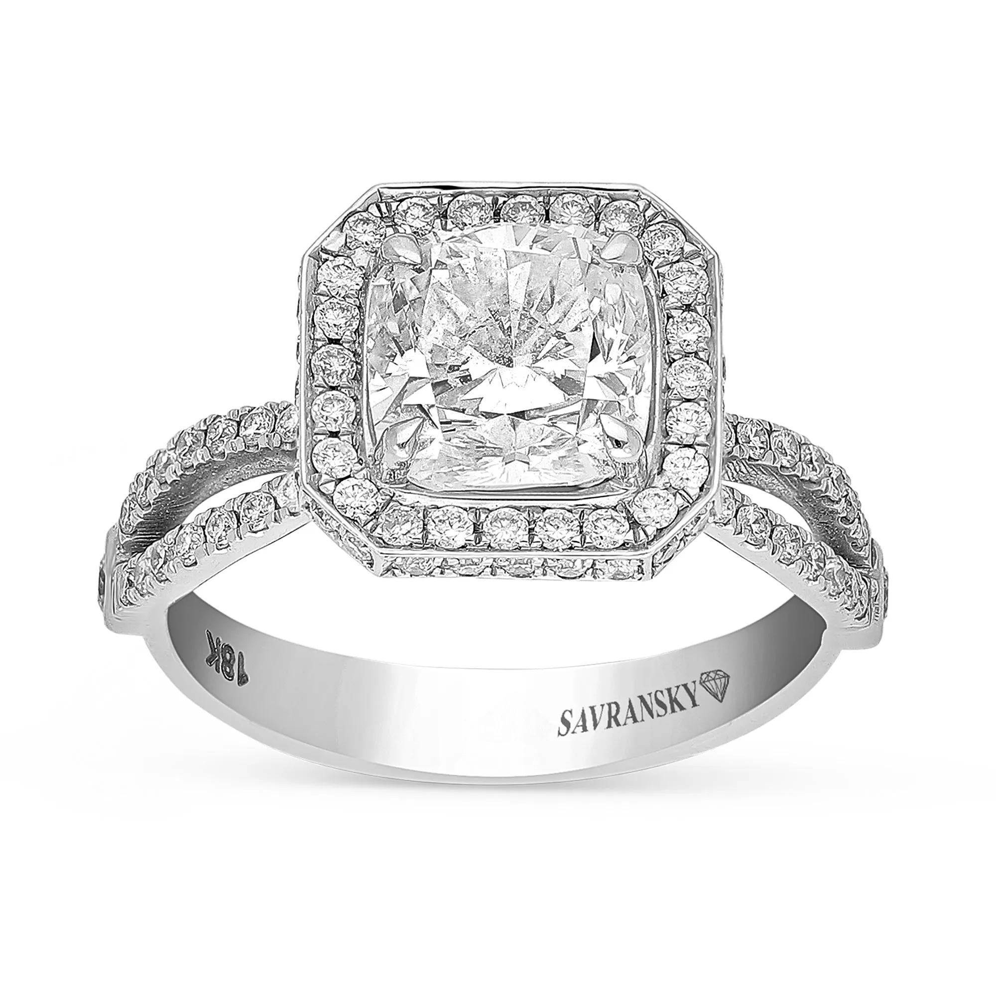 Pave Halo Set Cushion Cut Engagement Ring - 2.9 Carat