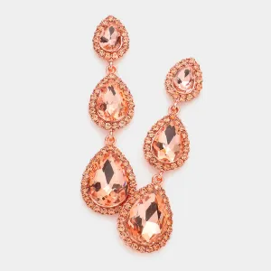 Peach Triple Teardrop Pageant Earrings | Prom Earrings | Evening Earrings |  572898