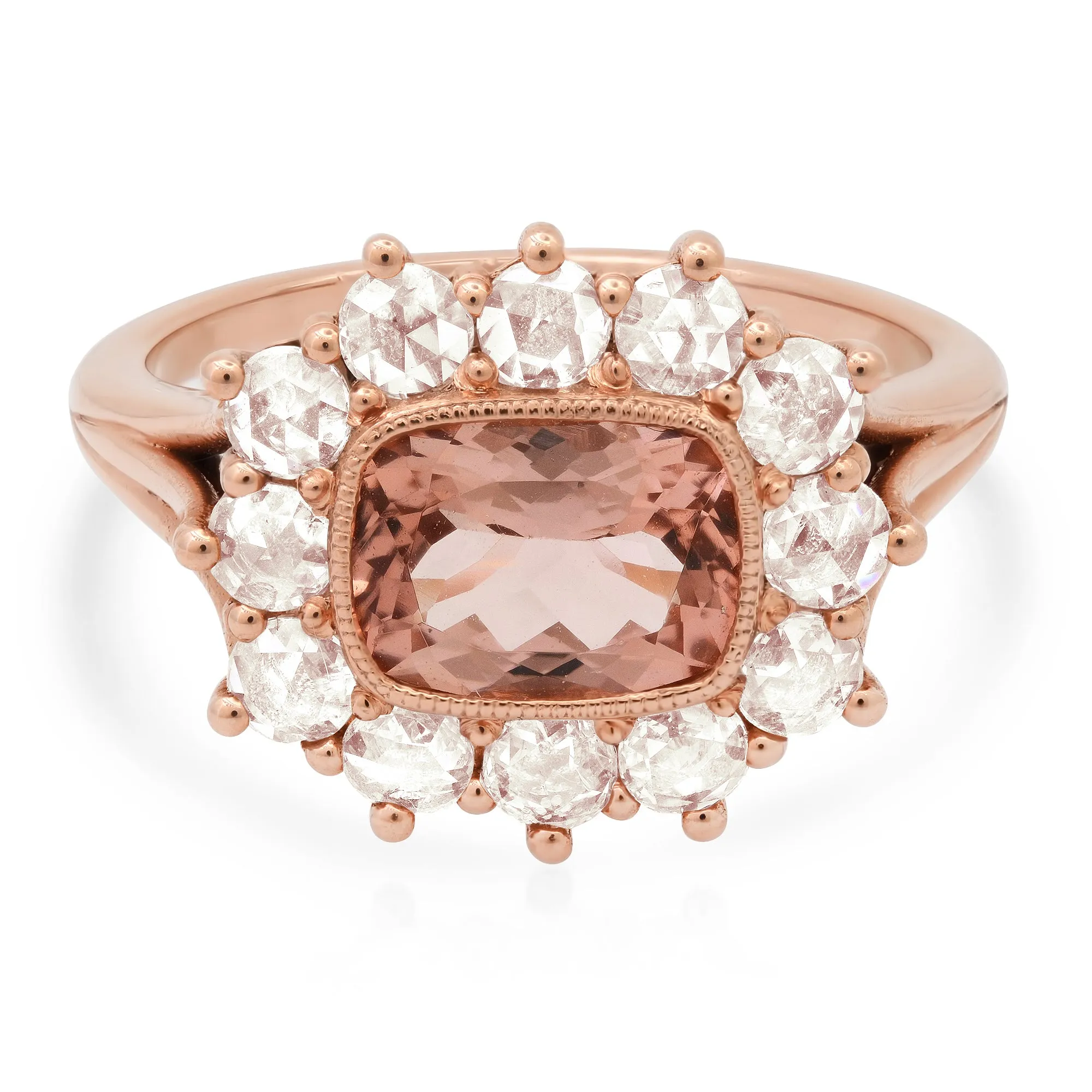Peaches and Cream One of a Kind Tourmaline and rosecut diamond ring