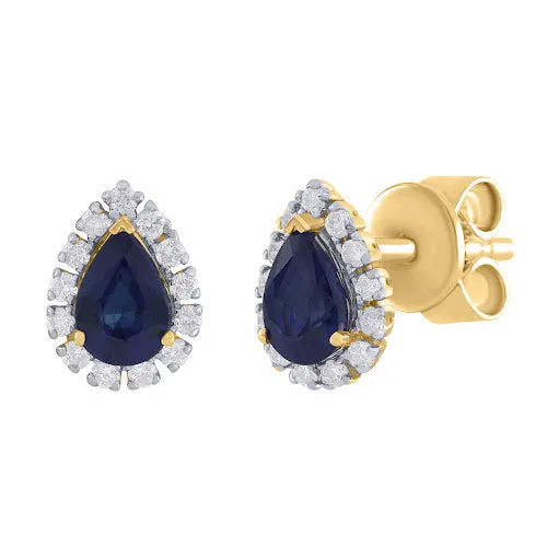Pear Shape Color Stone And Diamond Stud Earrings