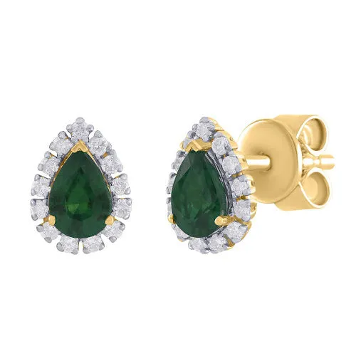 Pear Shape Color Stone And Diamond Stud Earrings