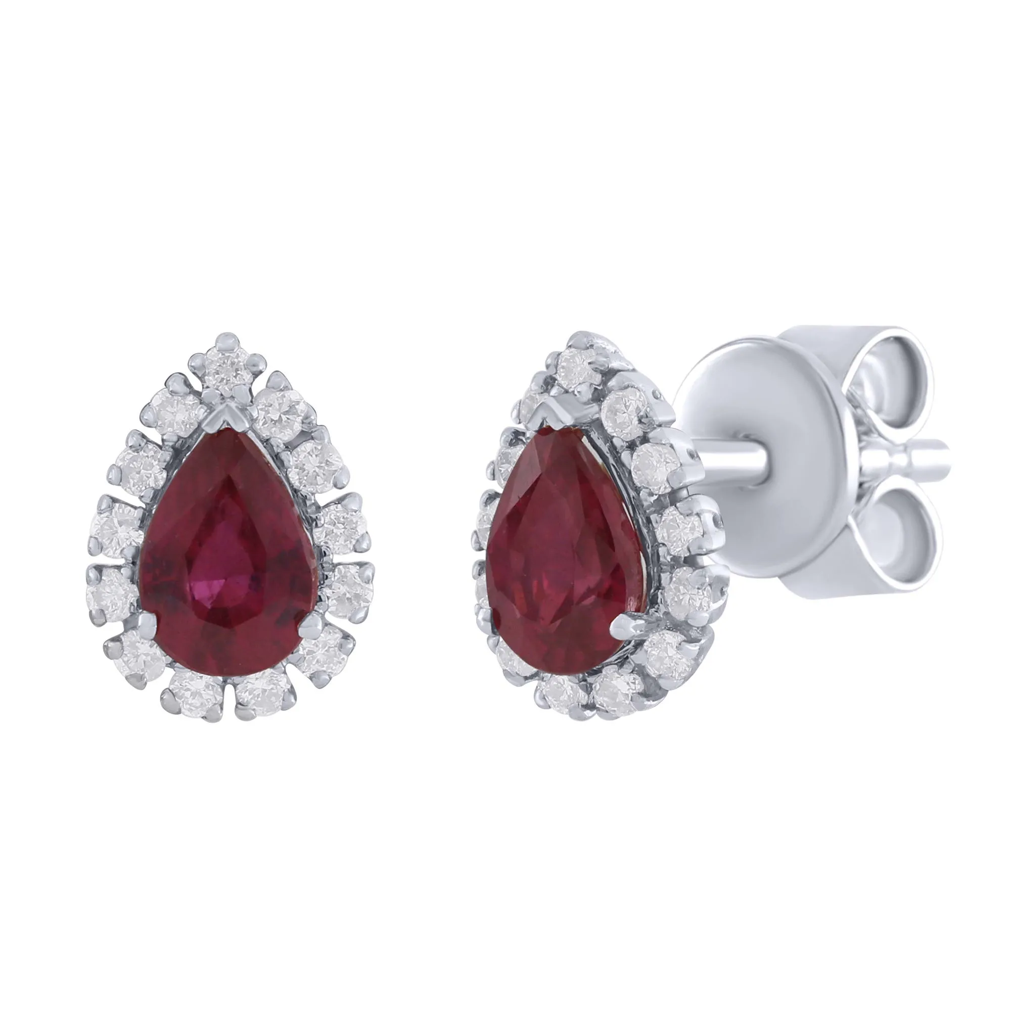 Pear Shape Color Stone And Diamond Stud Earrings