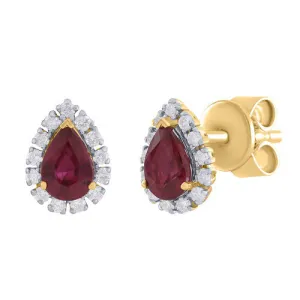 Pear Shape Color Stone And Diamond Stud Earrings