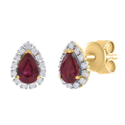Pear Shape Color Stone And Diamond Stud Earrings