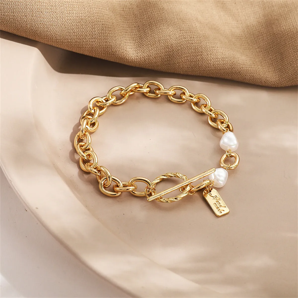 Pearl & 18K Gold-Plated Curb-Chain Toggle Bracelet