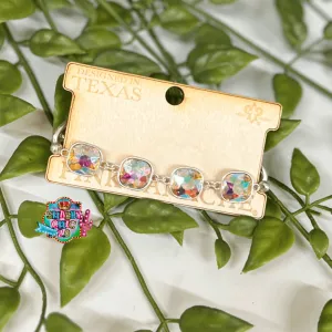 Pink Panache Silver Link Bracelet - Iridescent Stones