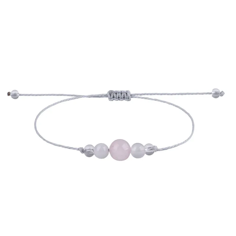 Pink Quartz & White Beaded Adjustable Bracelet
