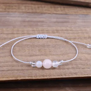 Pink Quartz & White Beaded Adjustable Bracelet