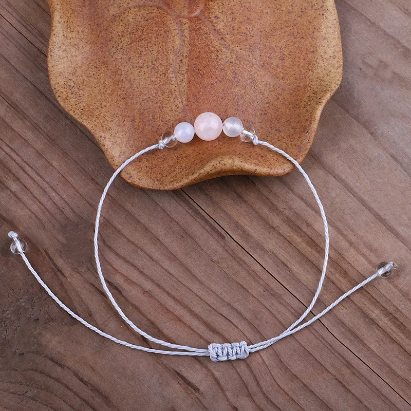 Pink Quartz & White Beaded Adjustable Bracelet